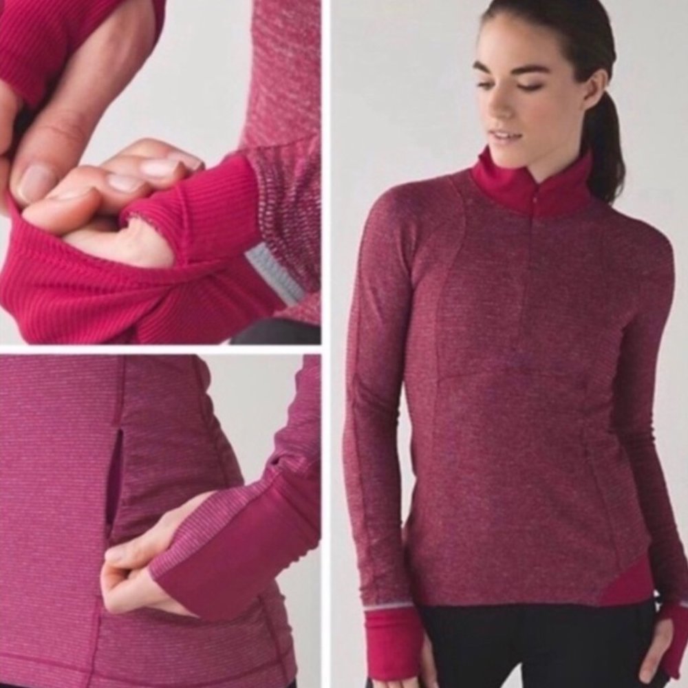 LULU Runderful Half Zip Mini Check Pique Bordeaux Drama Heathered Berry Rumble 8